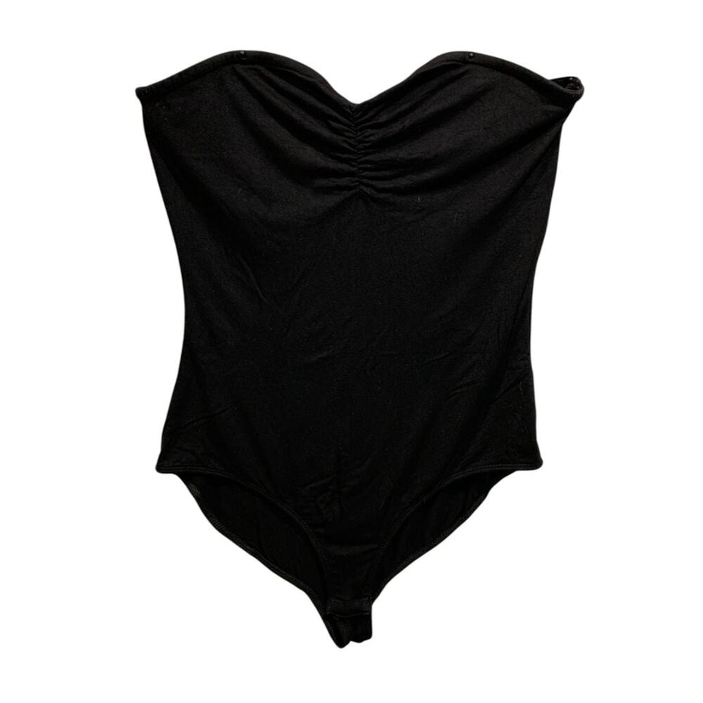 Large Bear Dance Knit Strapless Black Bodysuit Snap Closure